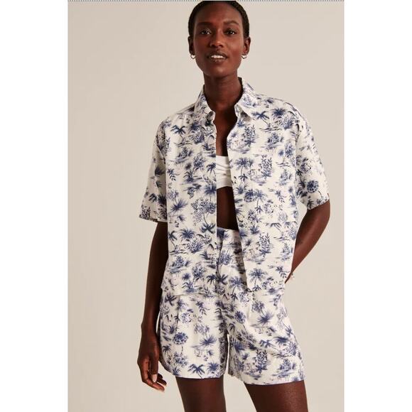 Abercrombie & Fitch Linen Blend Tropical Print Tailored Shorts NEW - Size XS - Picture 1 of 8
